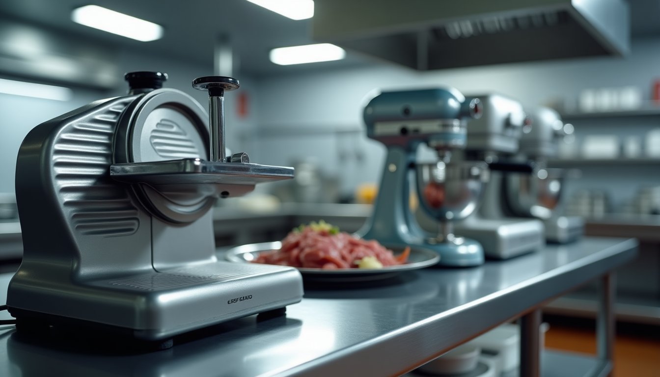 Używany sprzęt gastronomiczny przygotowany do skupu — krajalnica i ekspres